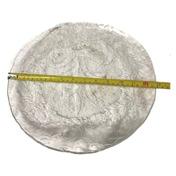 Vintage Ornate Floral Bow Design Clear Glass Serving Decorative Plate - 13" - Picture 3 of 3